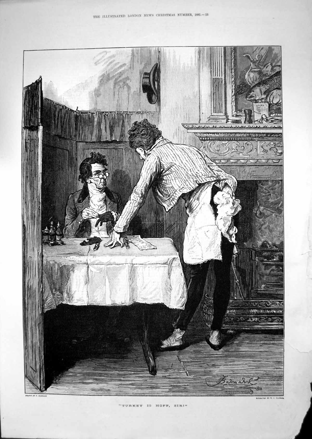 Antique Old Print Man Dinner Table CafÇ Scene 1881 Turkey Is Hoff Sir Barnard