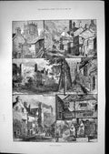 Original Old Antique Print 1882 Bradford Houses Church Street Scene Fine Art