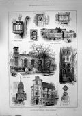 Antique Old Print 1886 Savoy Chapel Hospital Font Memory Hilton Tablet Queen