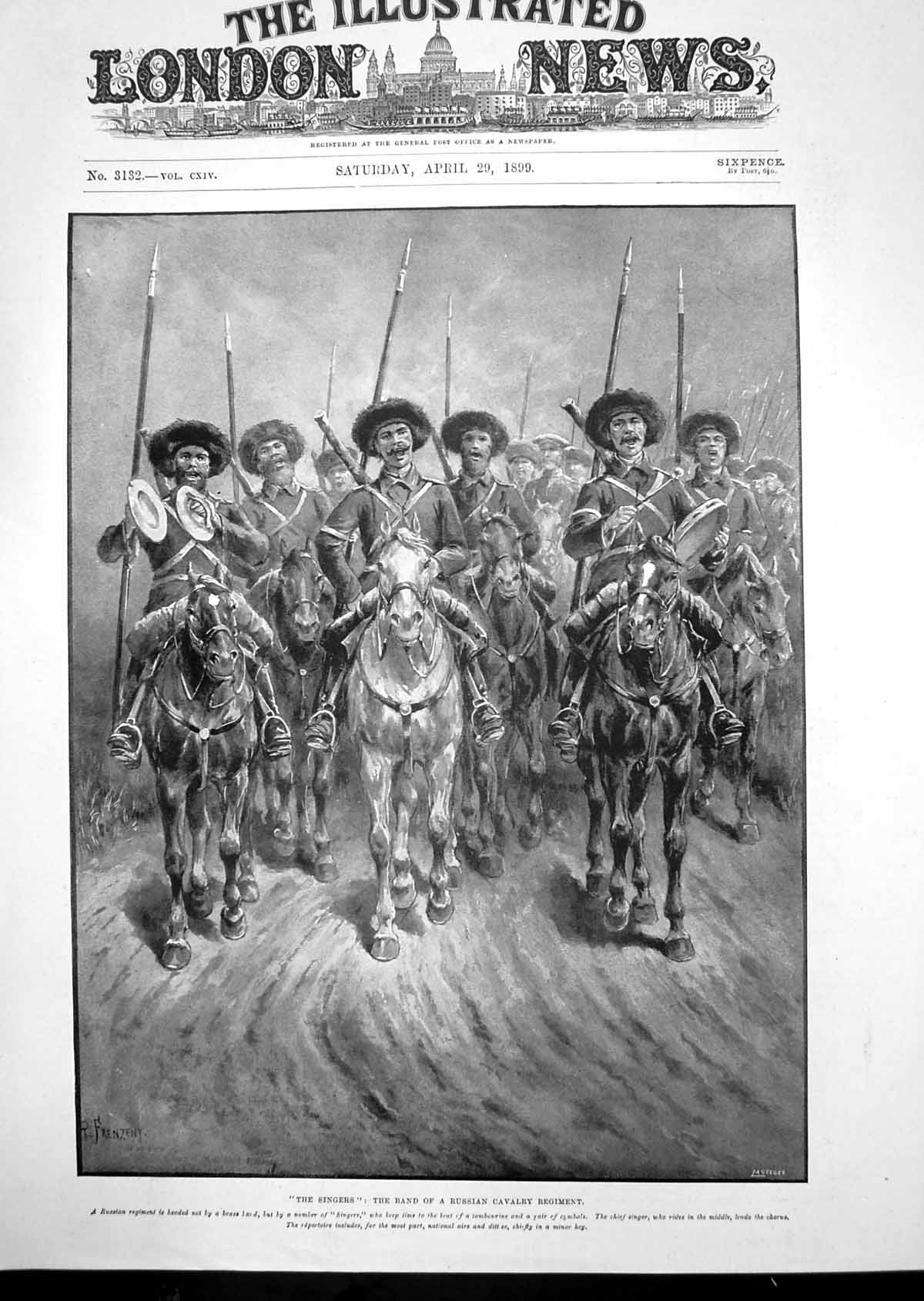 Old Antique Print 1899 Singers Siers Music Band Russian Cavalry Regiment 19th