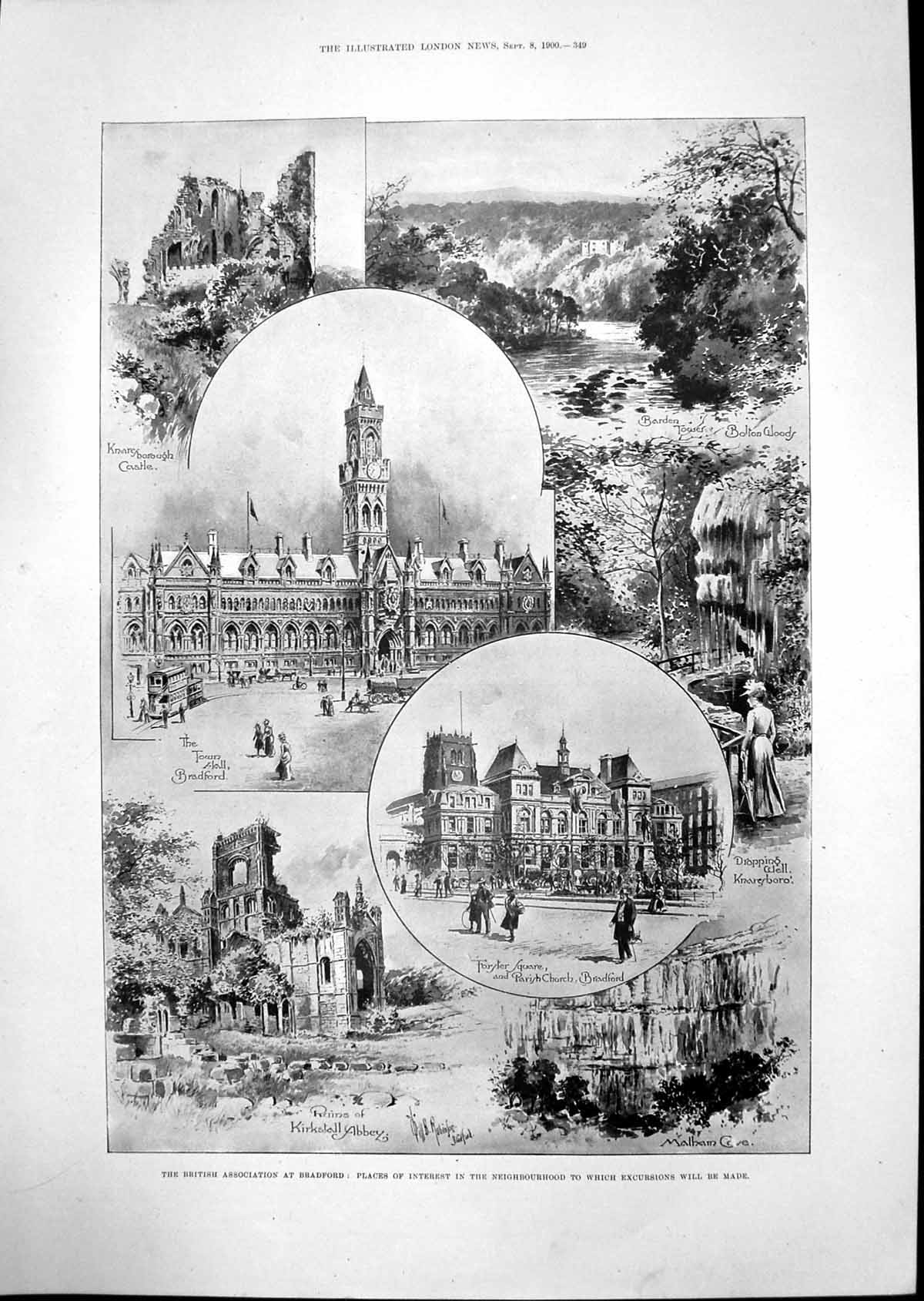 Old 1900 Bradford Town Hall Dropping Well Church Knaresborough Castle Victorian