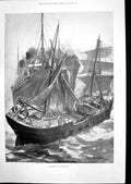 Old Antique Print 1900 Ships Collision North Sea Passenger Liner Sailing 20th
