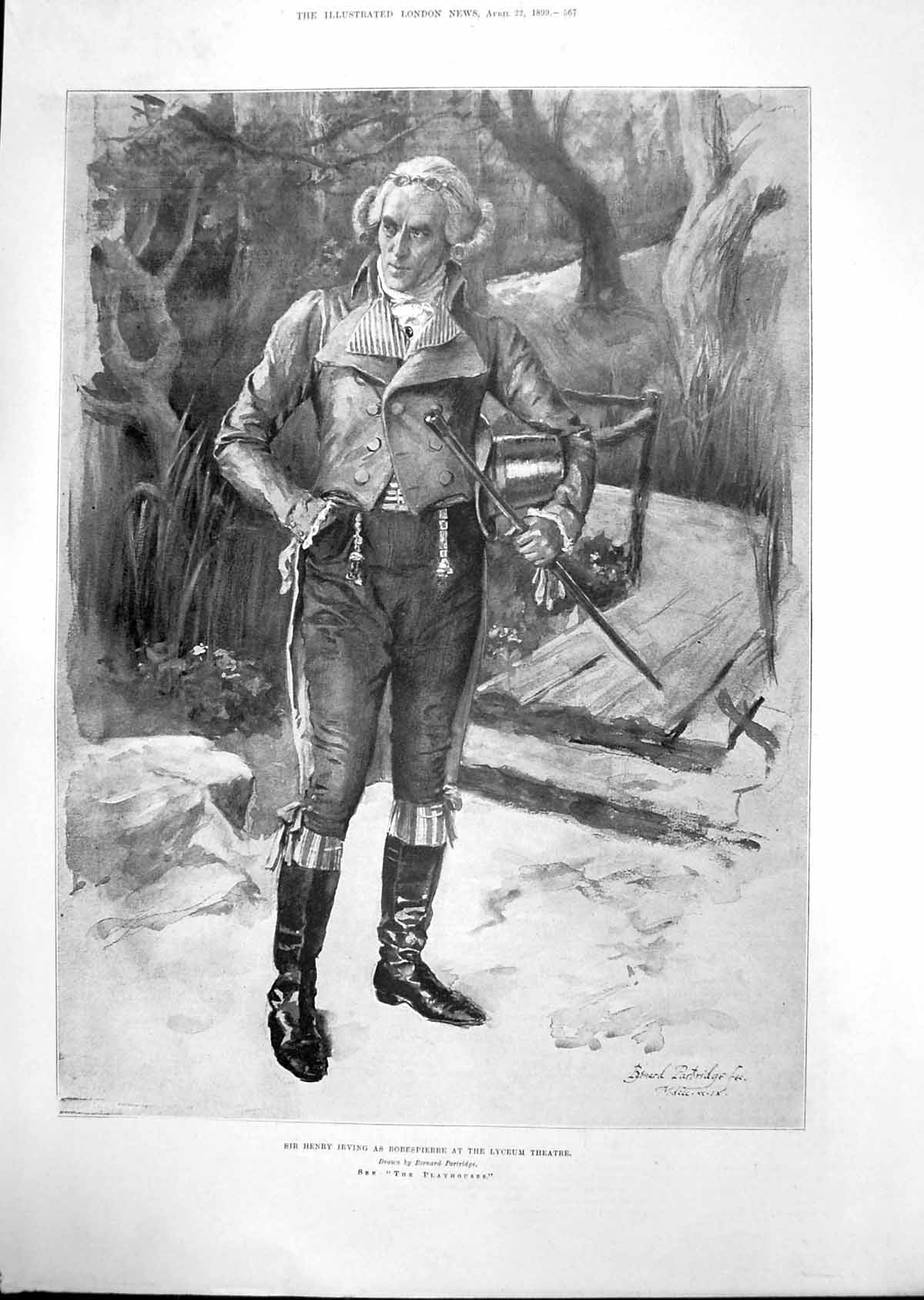 Antique Old Print 1899 Sir Henry Irving Robespierre Lyceum Theatre Partridge