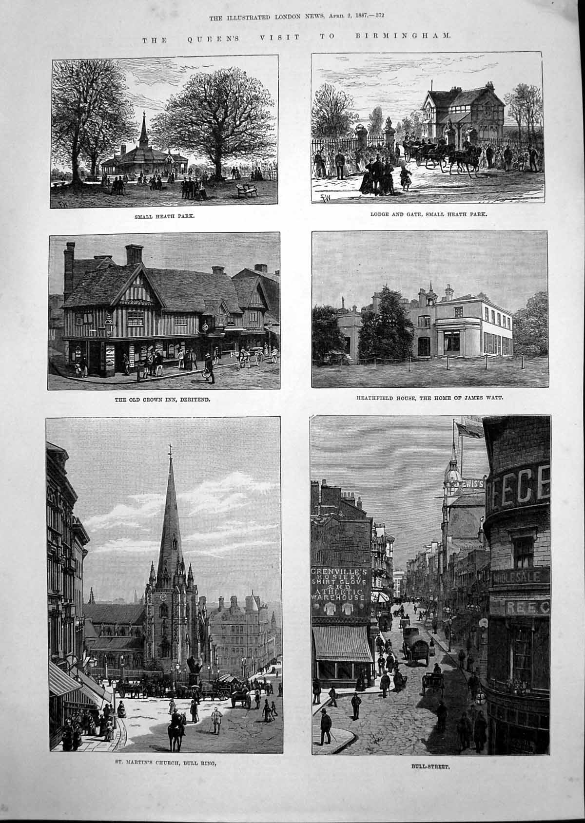 Old 1887 Birmingham Martin'S Church Bull Ring Heathfield House James Victorian
