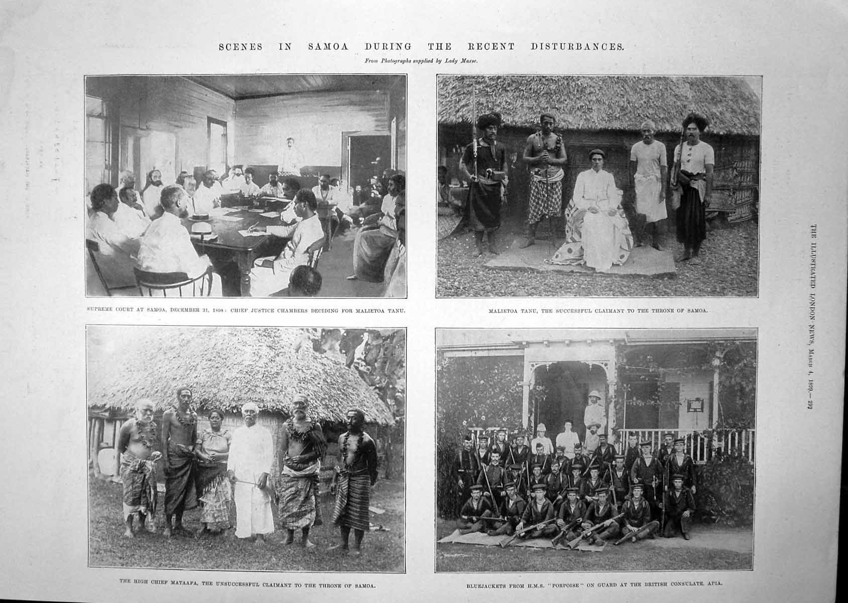 Old 1899 Samoa Court Malietoa Tanu Bluejackets Porpoise Ship Apia Mat Victorian
