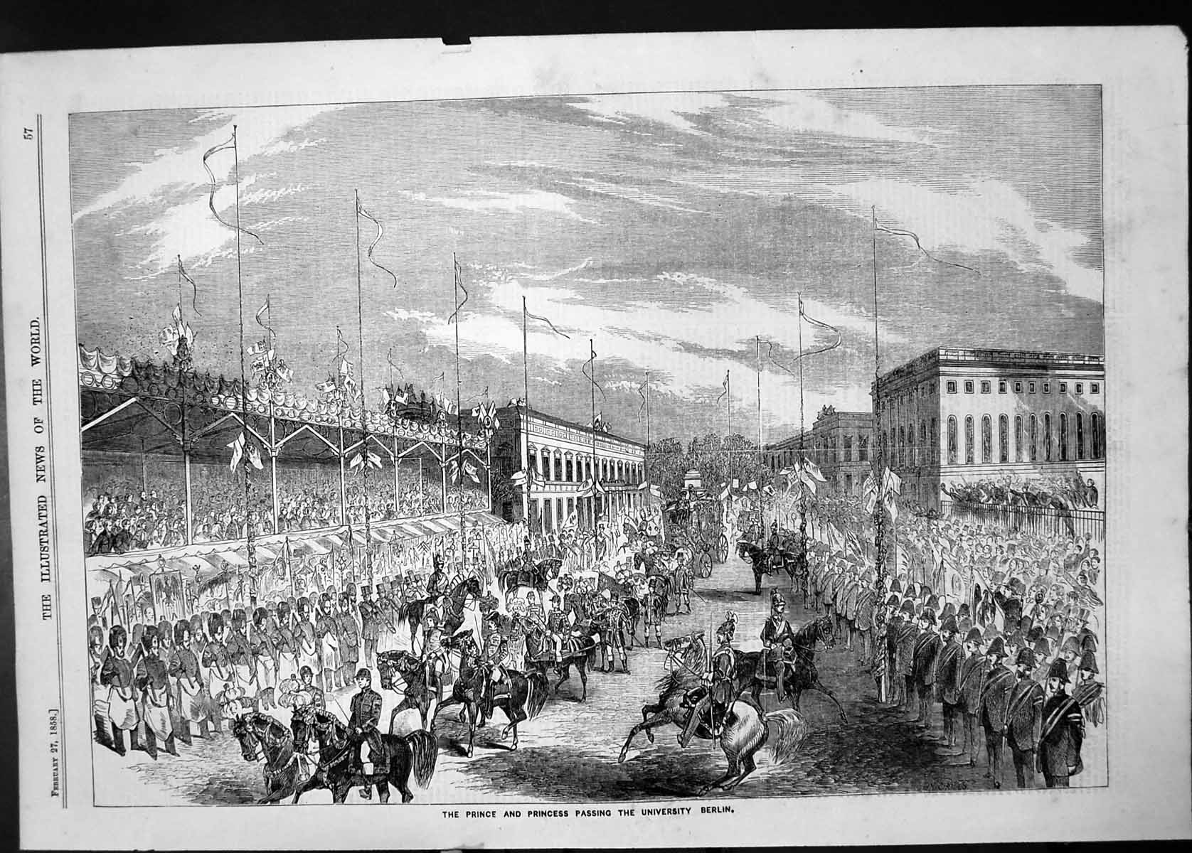 Original Old Antique Print Prince Princess University Berlin Germany 1858 19th