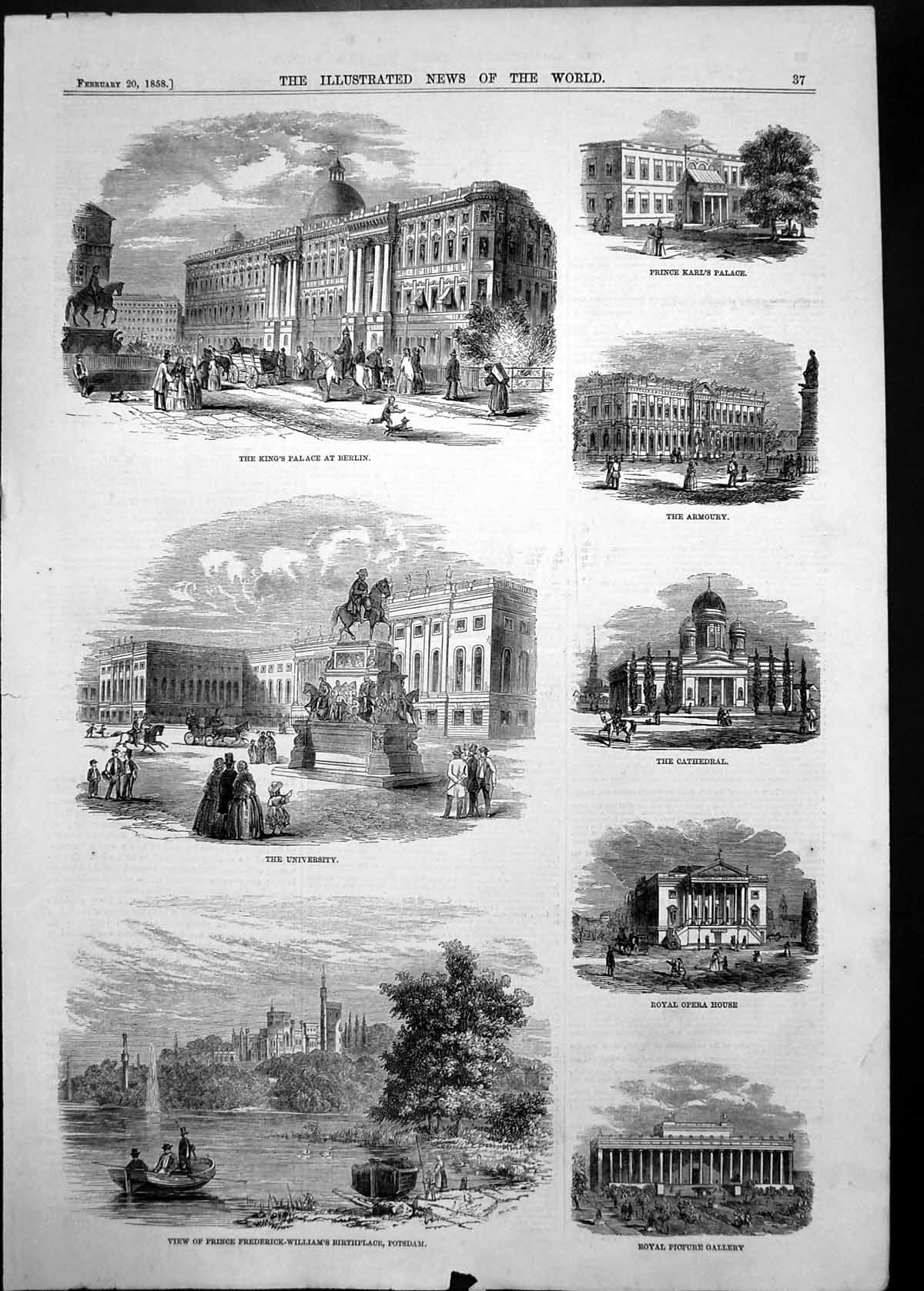 Old 1858 Kings Palace Berlin Germany Karl University Potsdam Cathedra Victorian
