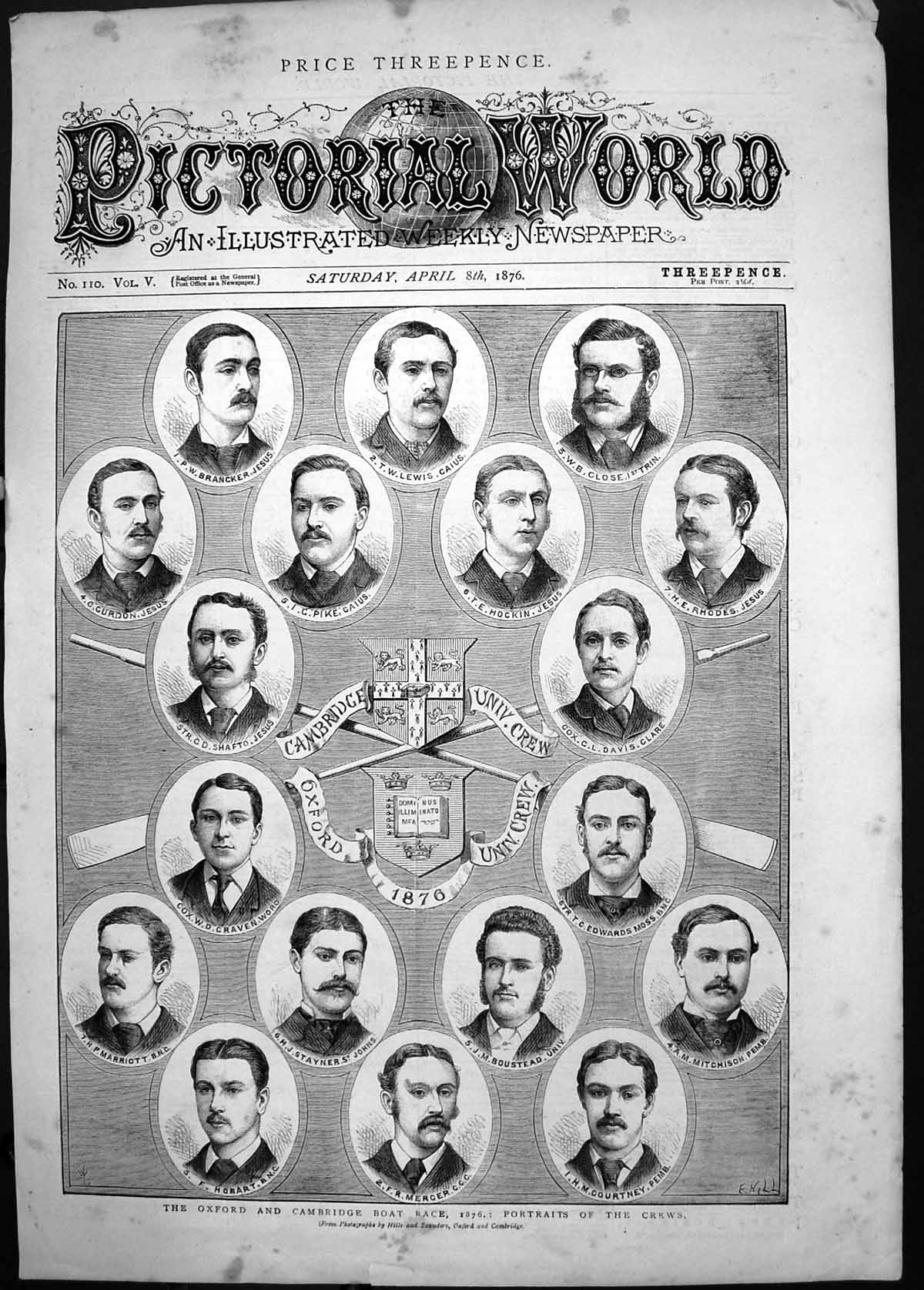 Old 1876 Oxford Cambridge Boat Race Pike Hockin Craven Stayner Mercer Victorian