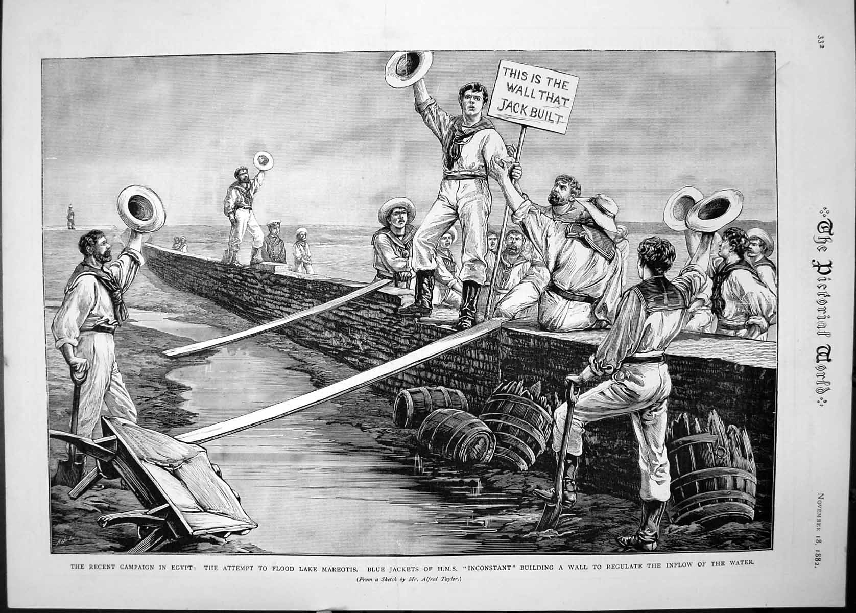 Old 1882 Campaign Egypt Attempt Flood Lake Mareotis Blue Jackets Ship Victorian