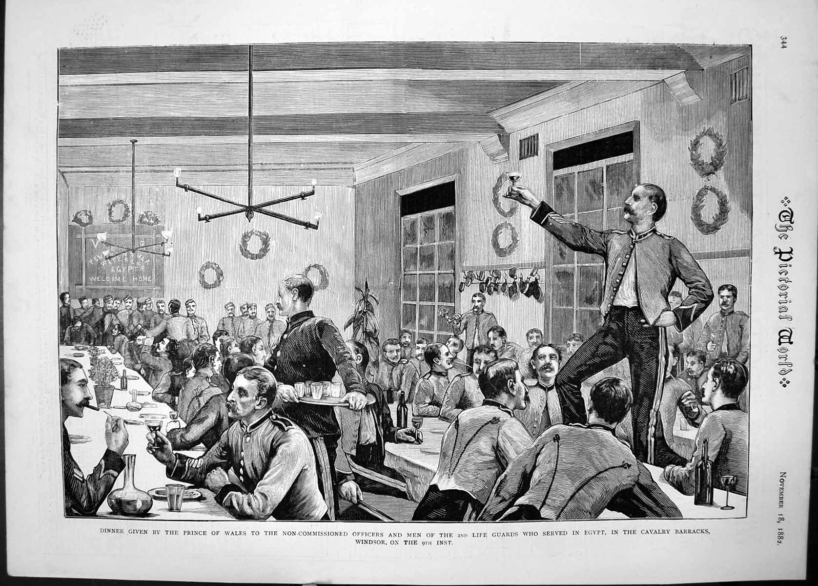 Old 1882 Dinner Prince Wales Officers Life Guards Egypt Barracks Wind Victorian