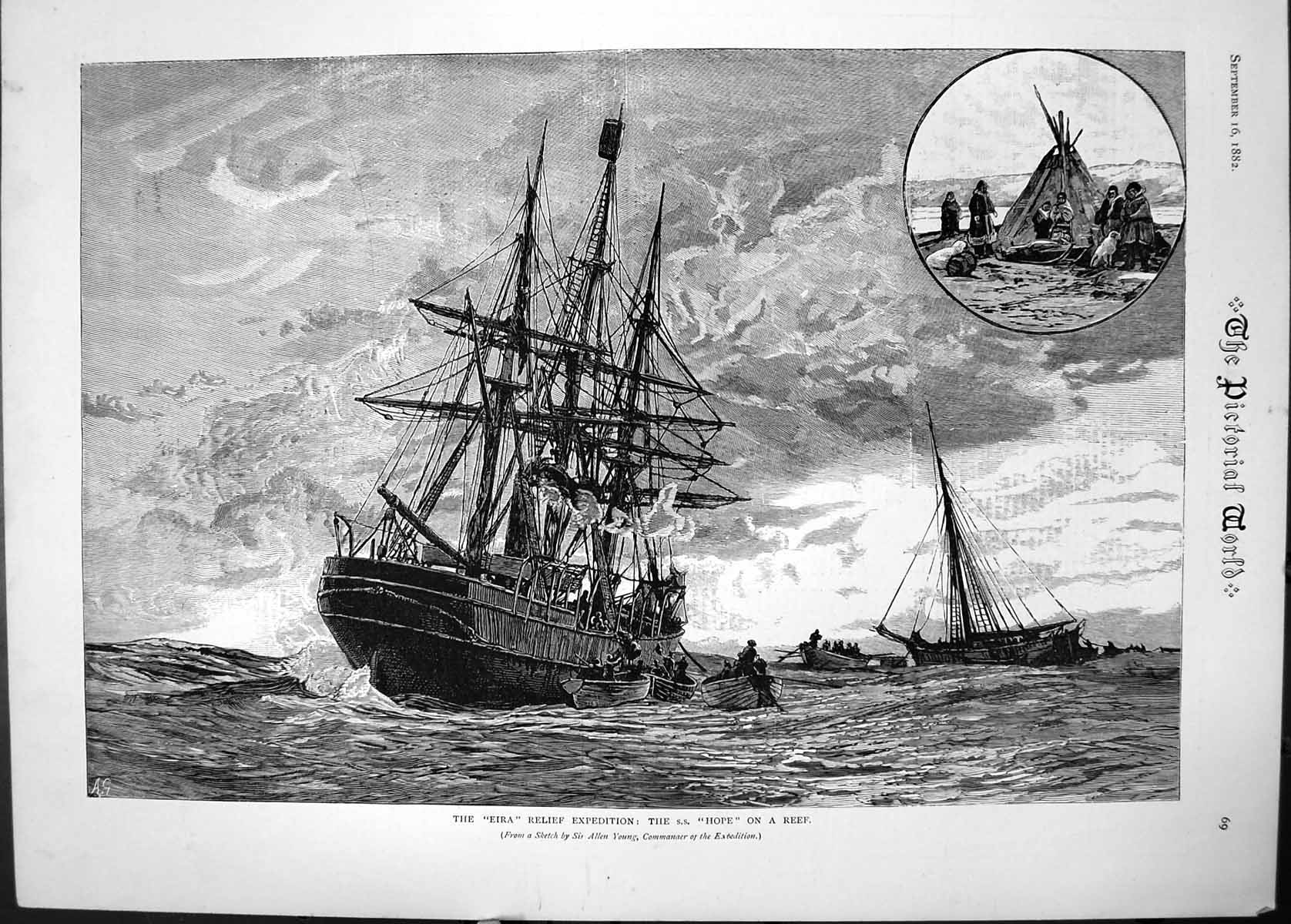 Old 1882 Eira Relief Expedition S.S. Hope Reef Ship Wreck Allen Young Victorian