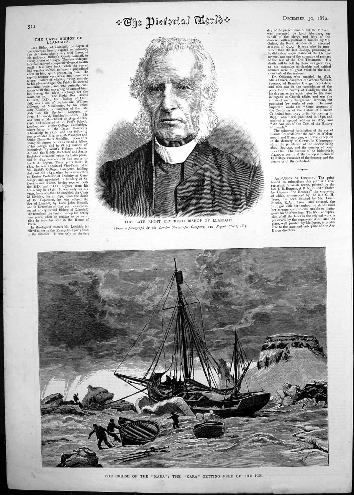 Old 1882 Portrait Reverend Bishop Llandaff Cruise Ship Kara Wreck Ice Victorian