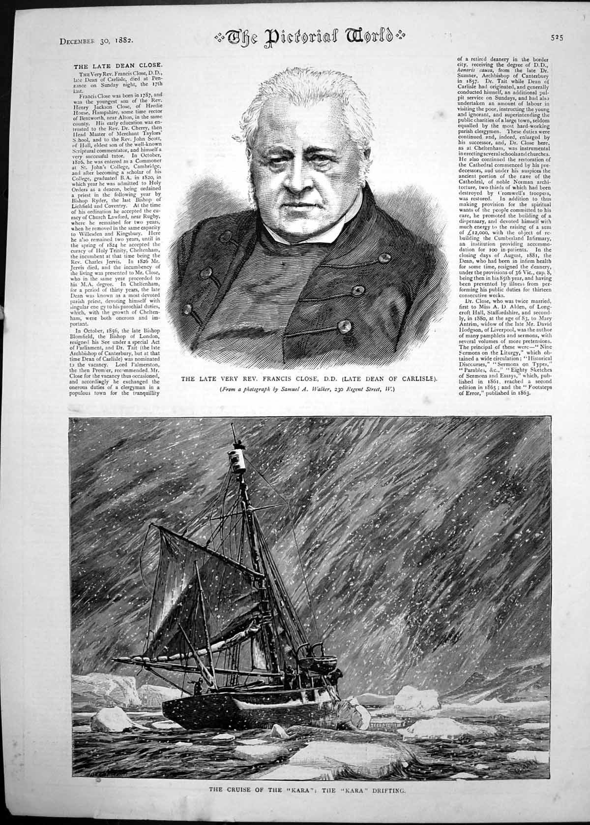Old 1882 Portrait Rev. Francis Close Dean Carlisle Cruise Kara Ship D Victorian