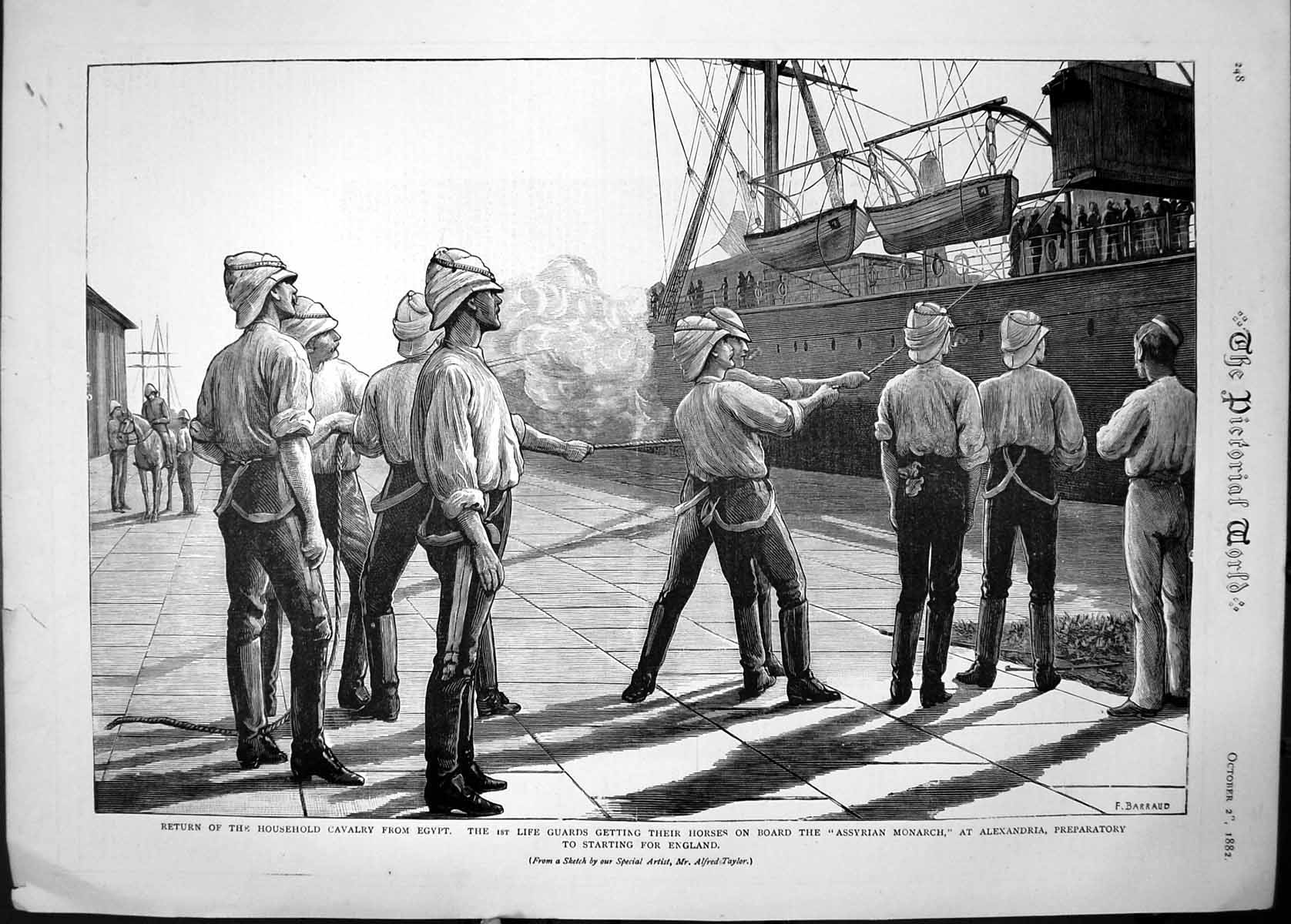 Antique Print 1882 HousehCavalry Life Guards Assyrian Monarch Ship Alexandr