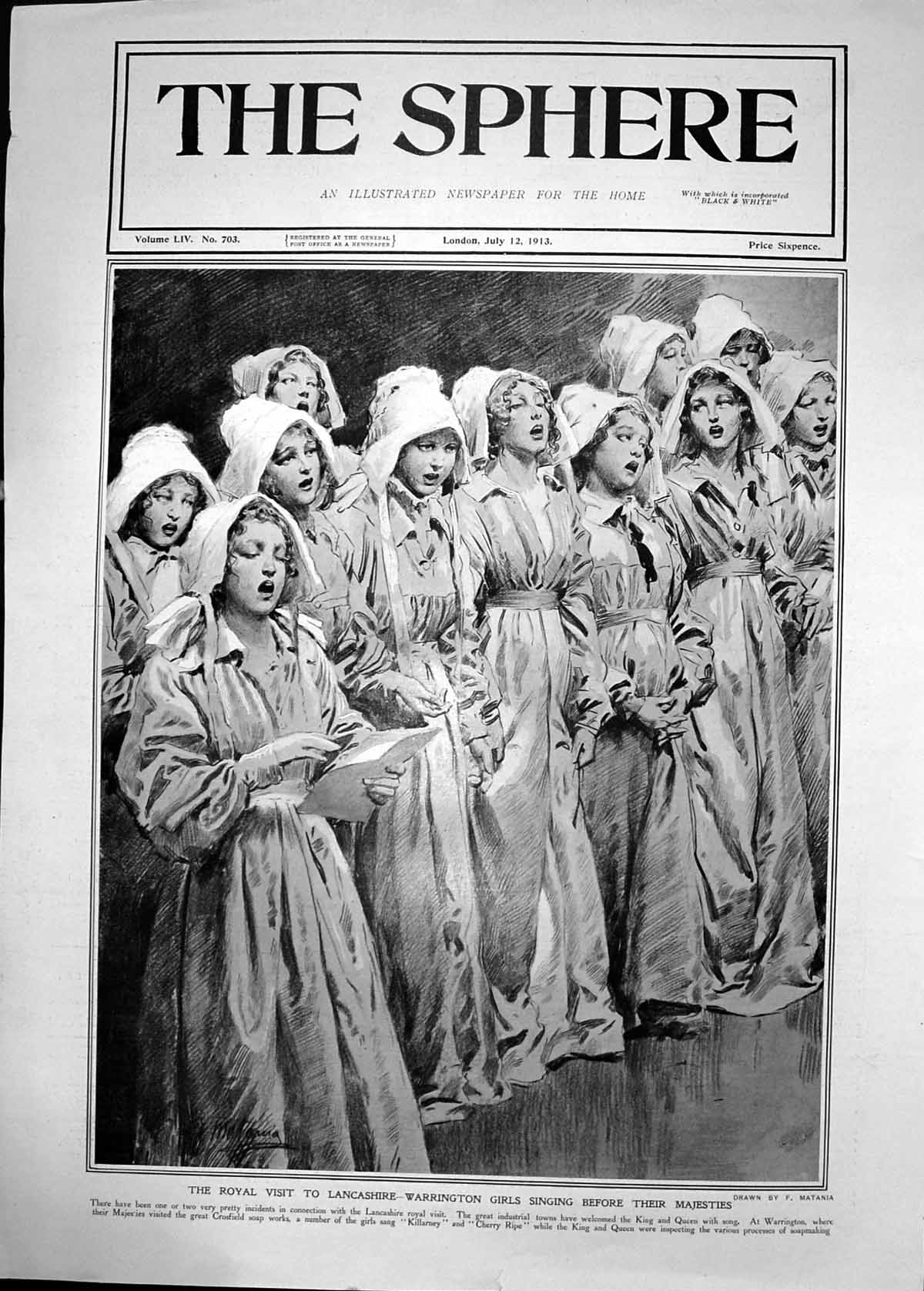 Old 1913 Royal Visit Lancashire Warrington Girls Singing Killarney Ch 20th