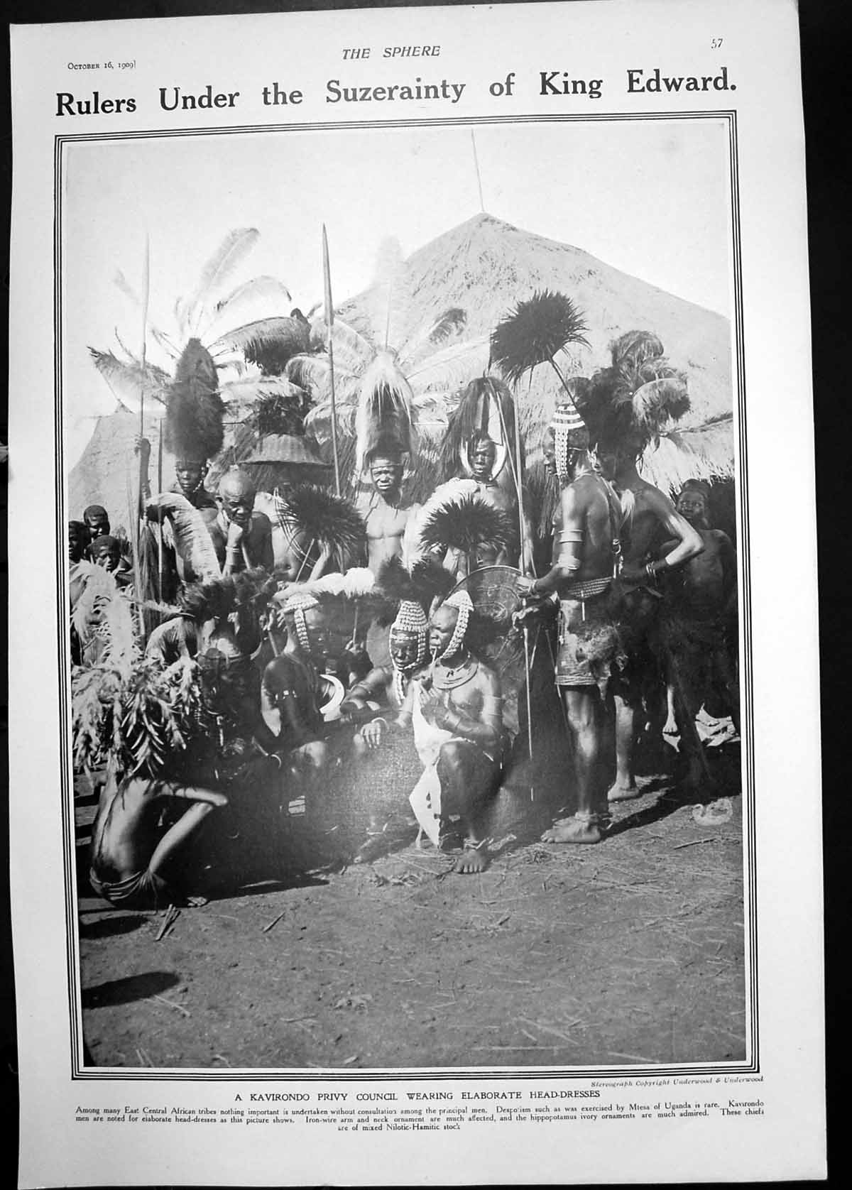 Old 1909 Kavirondo Privy Council Wearing Elaborate Head-Dresses Afric 20th