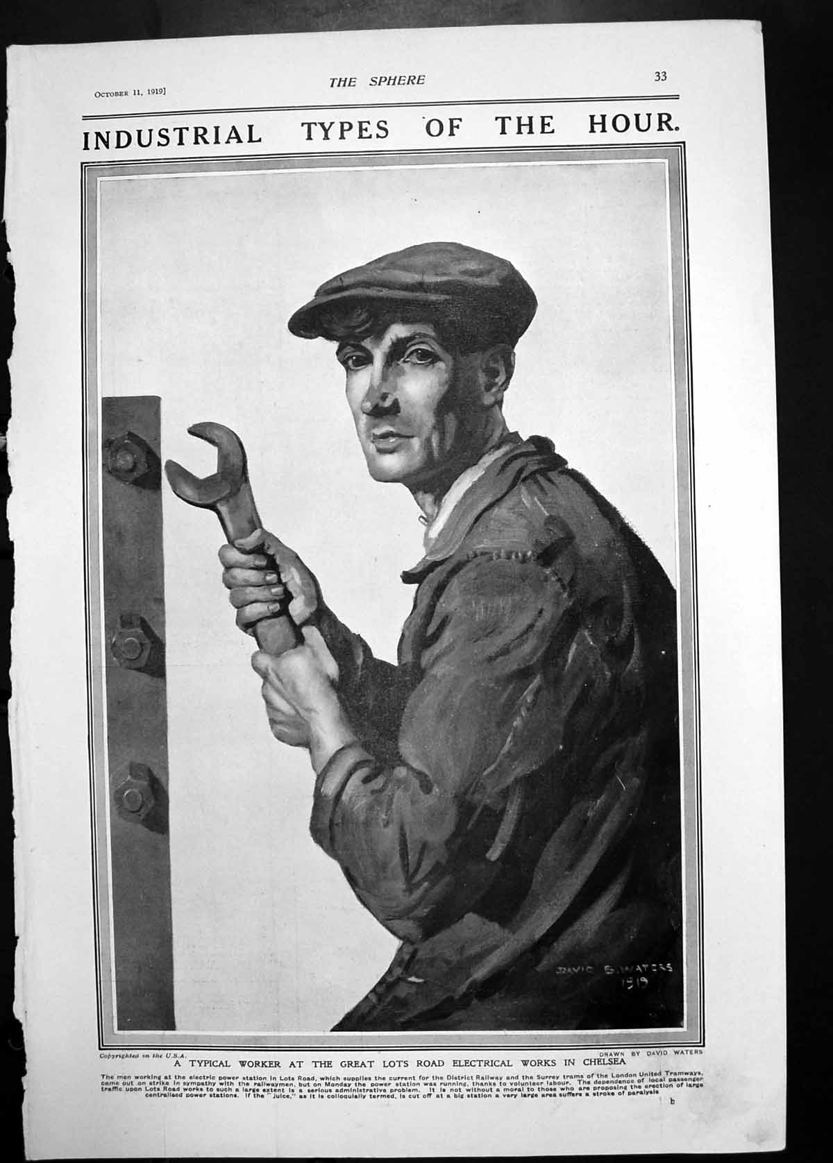 Antique Print 1919 Typical Worker Great Lots Road Electrical Works Chelsea 20th