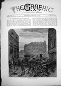 Original Old Antique Print 1870 Street Scene Barricades Paris France Victorian