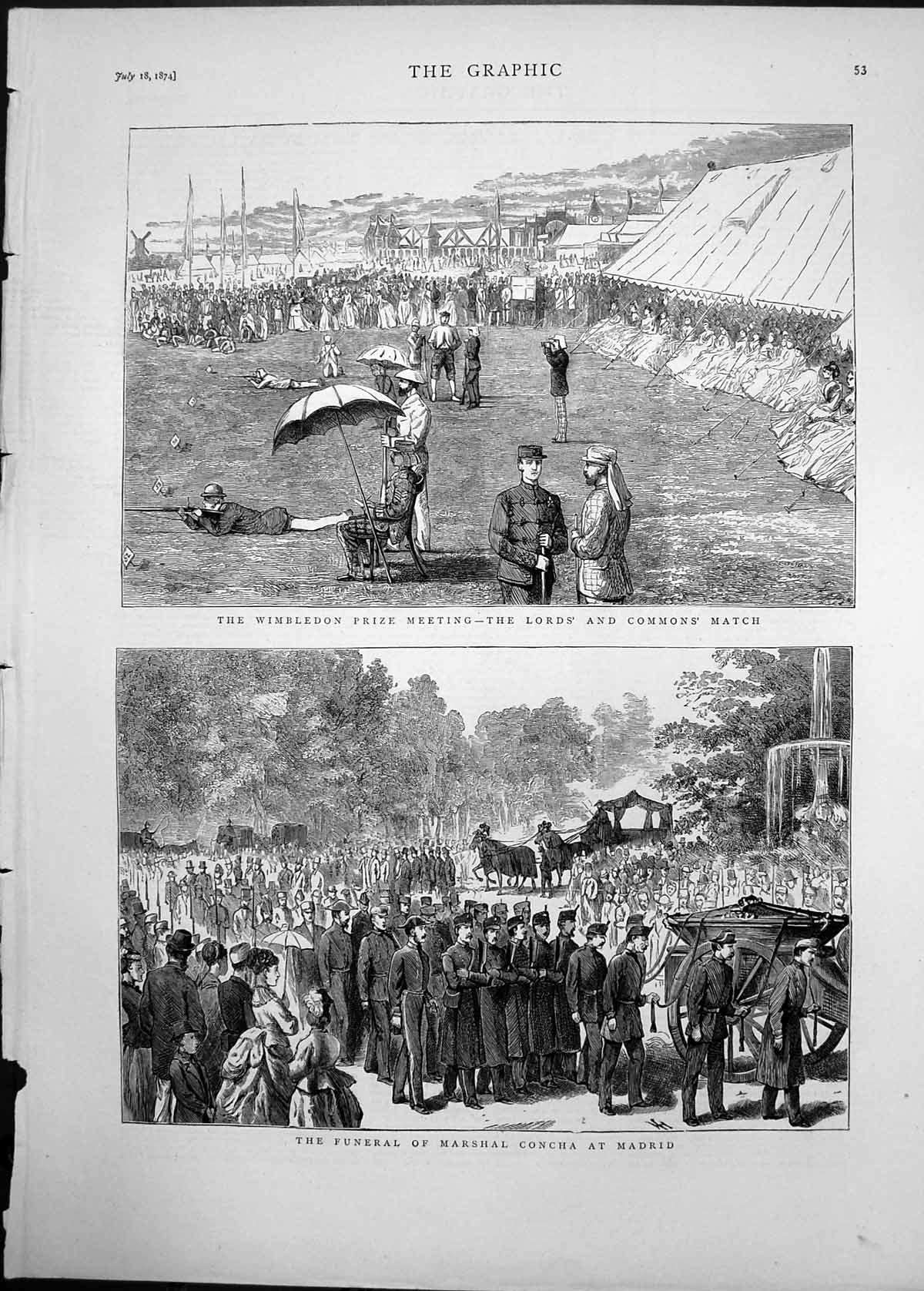 Old 1874 Wimbledon Prize Meeting Lords Commons Match Funeral Marshal Victorian