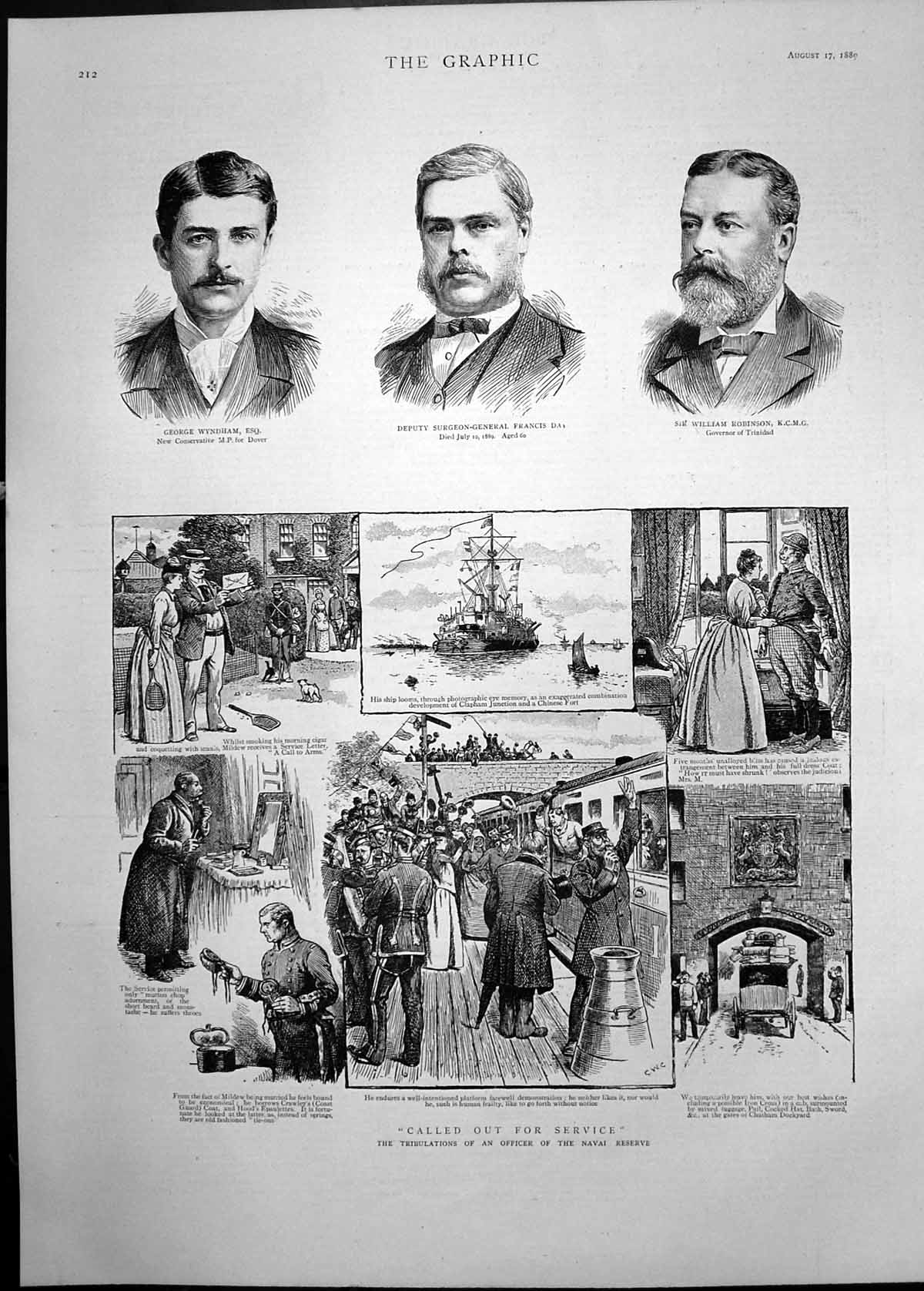 Old 1889 Wyndham Francis Day Robinson Officer Naval Reserve Ship Trai Victorian