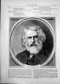 Original Old Antique Print 1869 Portrait Henry Longfellow 19th