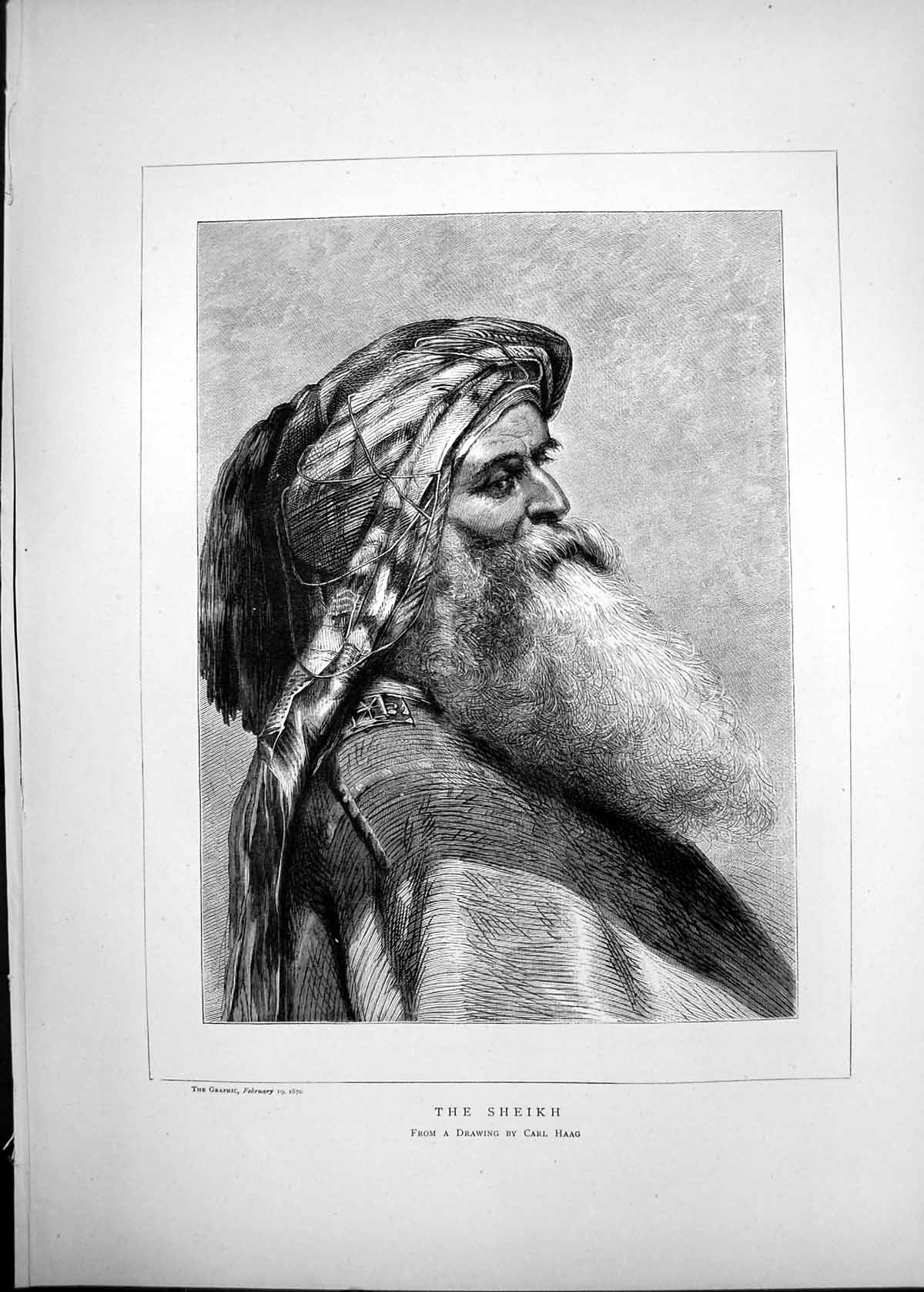 Original Old Antique Print 1870 Portrait Sheikh Carl Haag 19th
