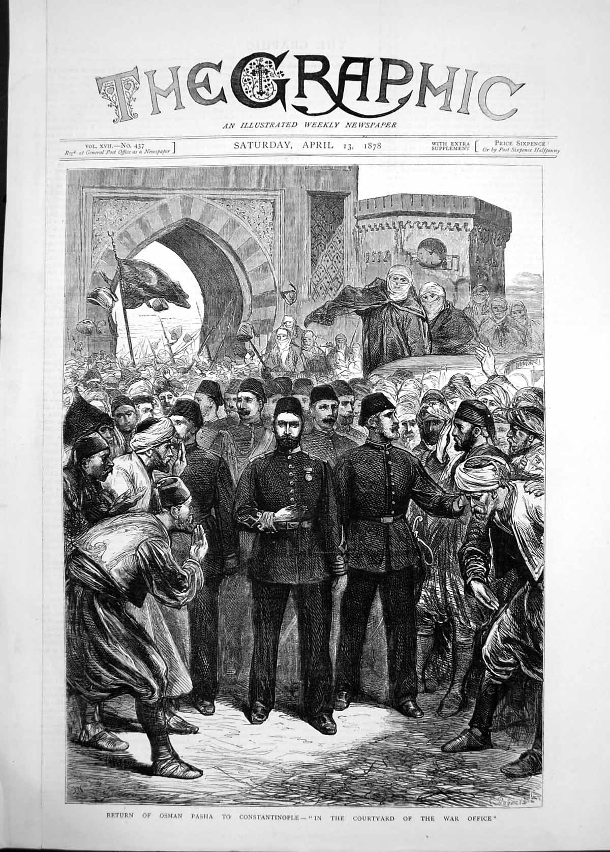 Old 1878 Return Oman Pasha Constantinople Scene Courtyard War Office Victorian
