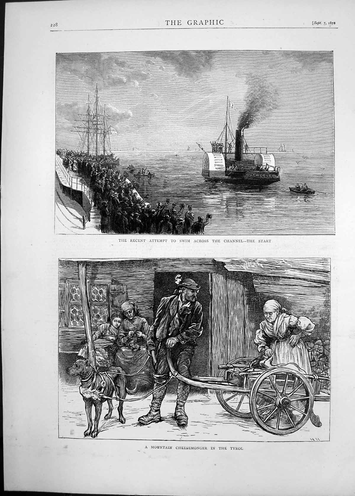 Old 1872 Attempt Swim Across English Channel Mountain Cheesemonger Ty Victorian