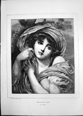 Original Old Antique Print 1870 Portrait Head Beautiful Girl Greuze Victorian