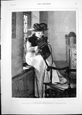 Original Old Antique Print 1878 Young Woman Peep Into Letter Bag Johnson 19th