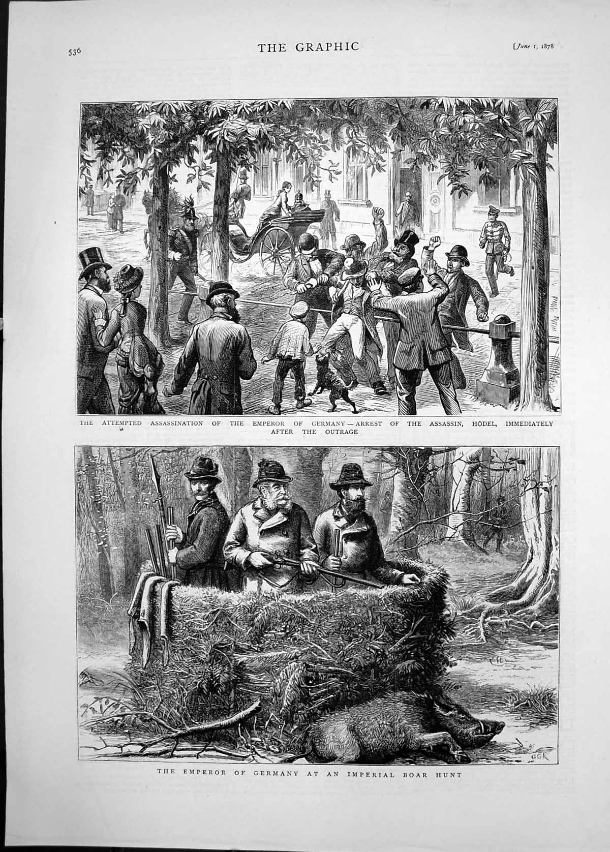 Old 1878 Emperor Germany Imperial Boar Hunt Assassination Attempt Hod Victorian