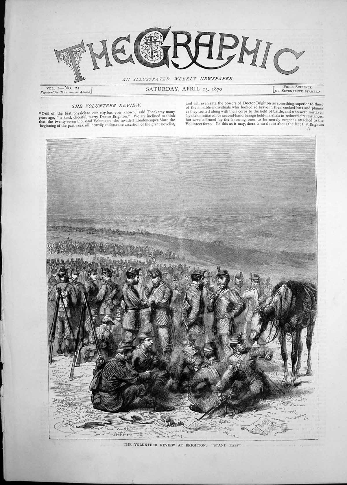 Antique Print 1870 Volunteer Review Brighton Siers Stand Easy Horse Weapons