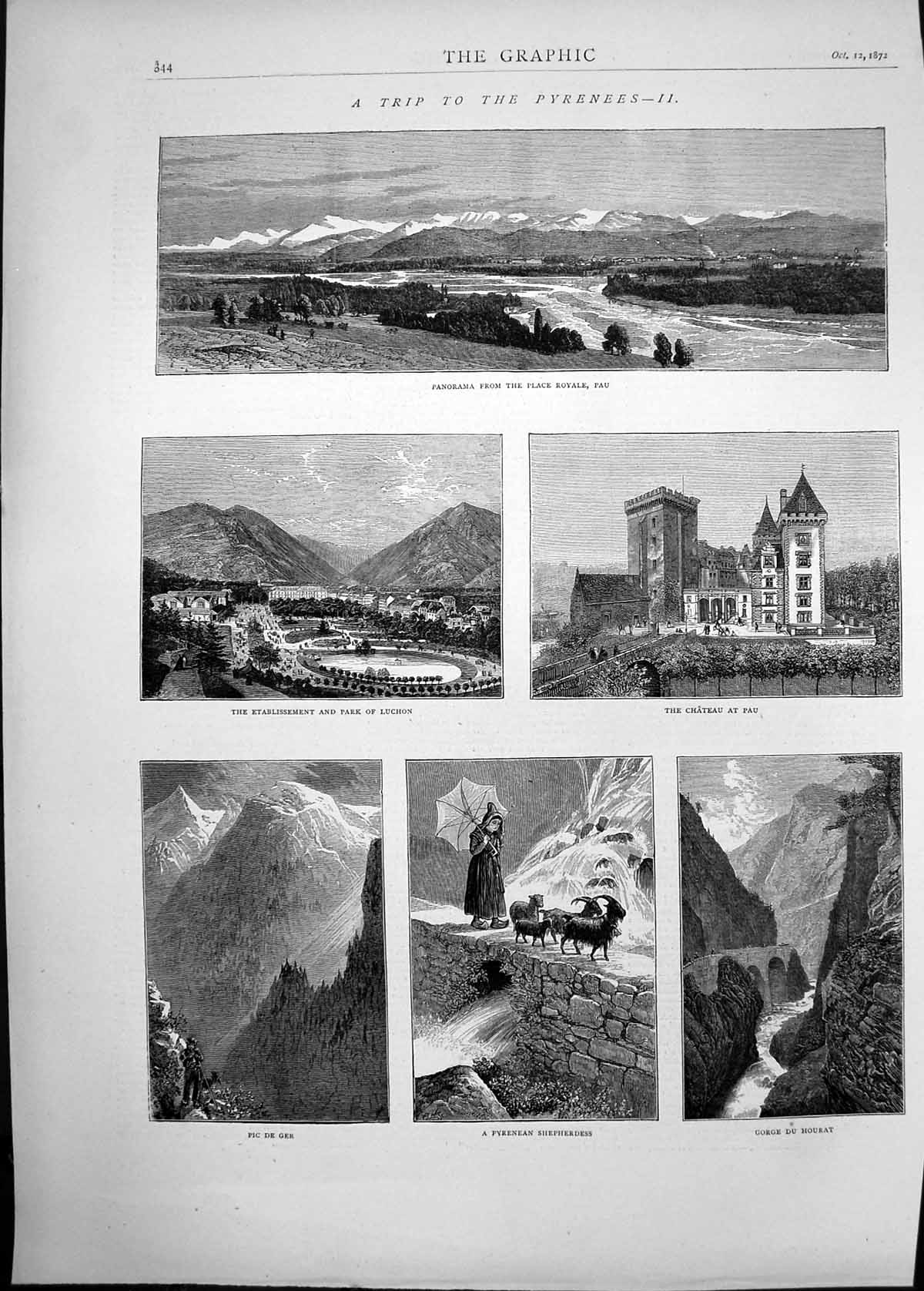 Old 1872 Place Royales Pau Pyrenees Luchon Chateau Shepherdess Gorge Victorian