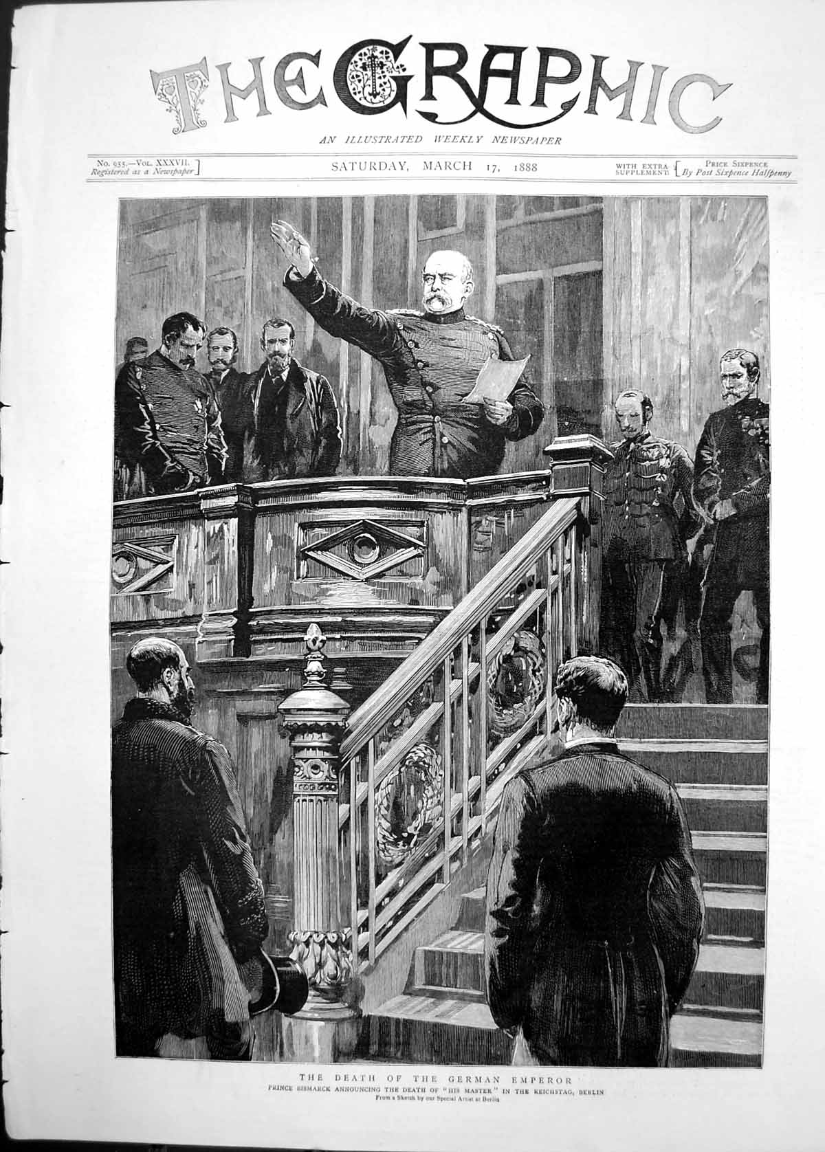 Old 1888 Death German Emperor Prince Bismarck Reichstag Berlin German Victorian