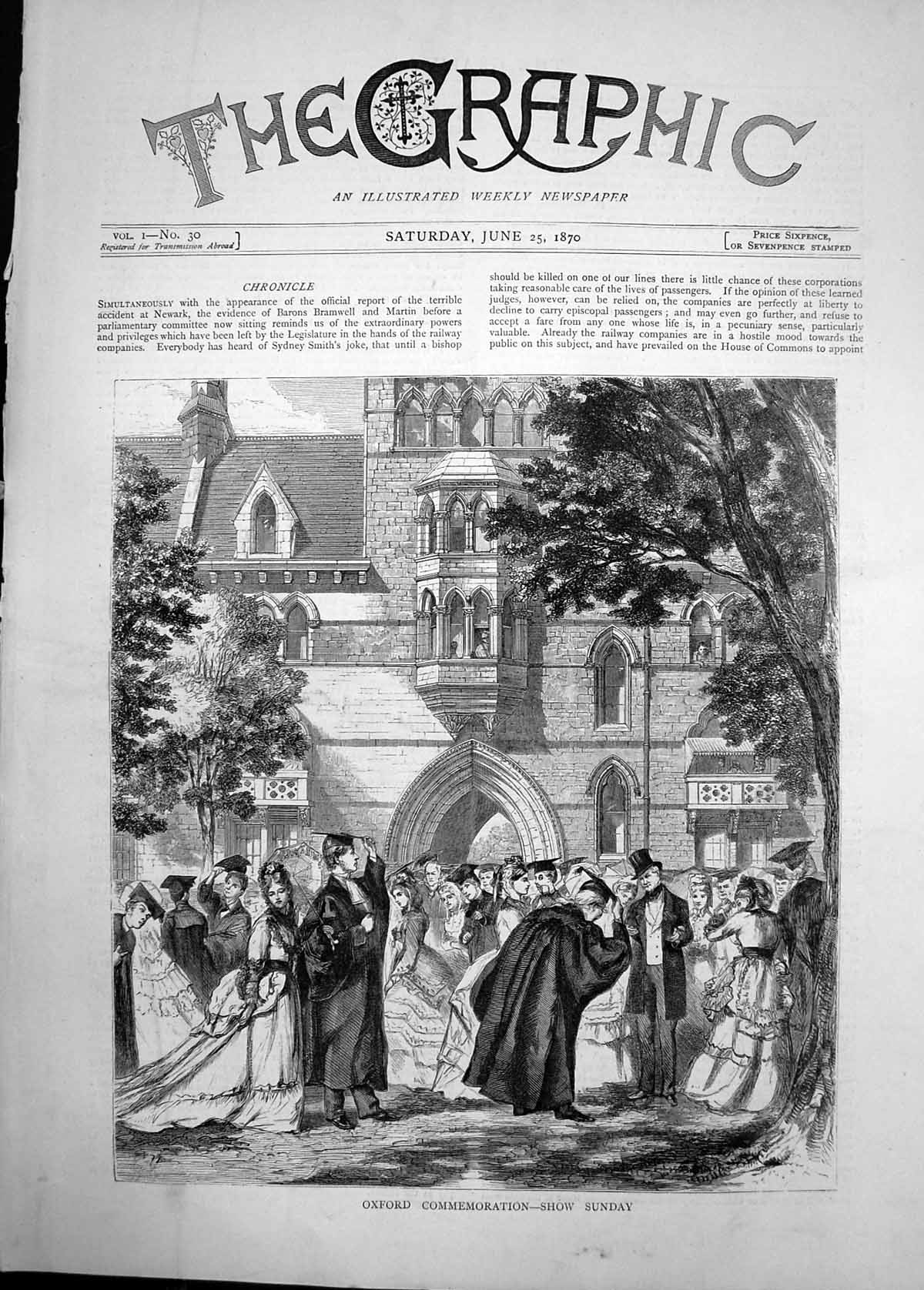 Original Old Antique Print 1870 Oxford Mommemoration Show Sunday 19th