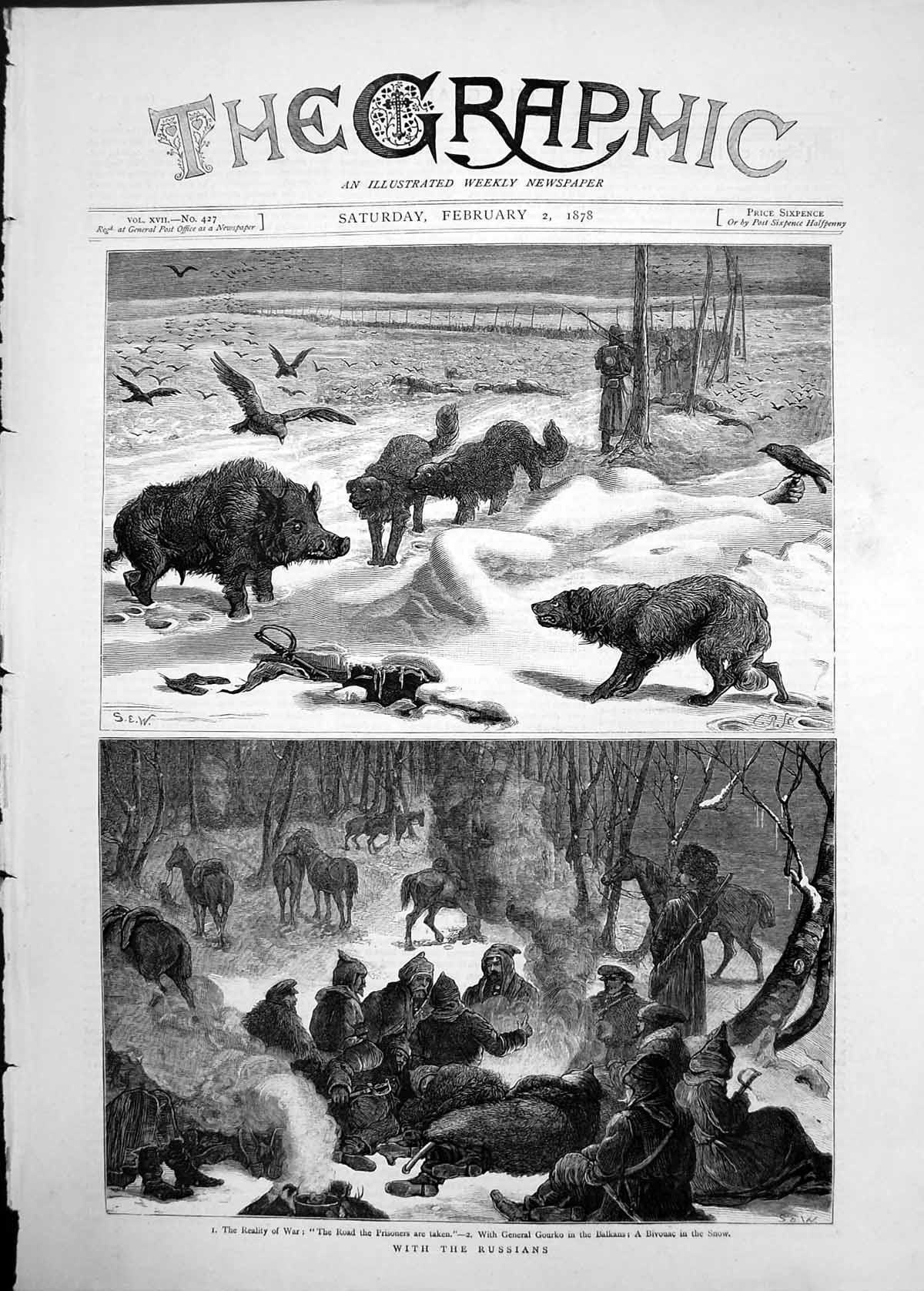 Old 1878 Russians Prisoners General Gourko Balkans Bivouac Snow Wild Victorian