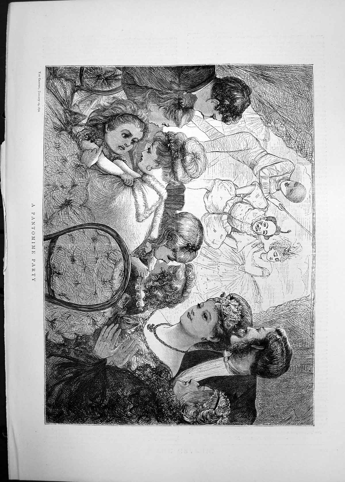 Old 1870 Pantomime Party Christmas Entertainment Children Spectators Victorian