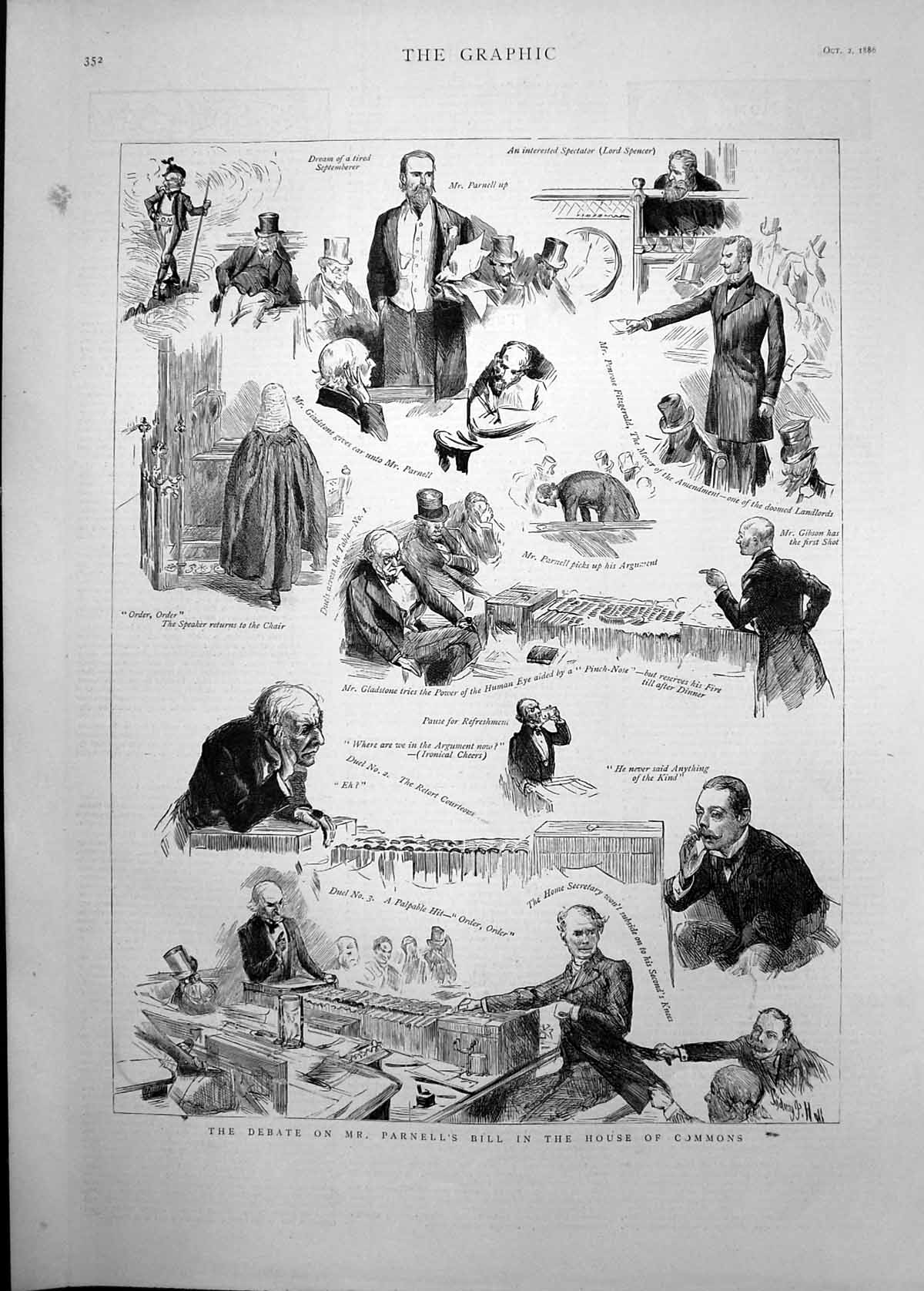Old 1886 Debate Parnell Bill House Commons Gladstone Fitzgerald Home Victorian