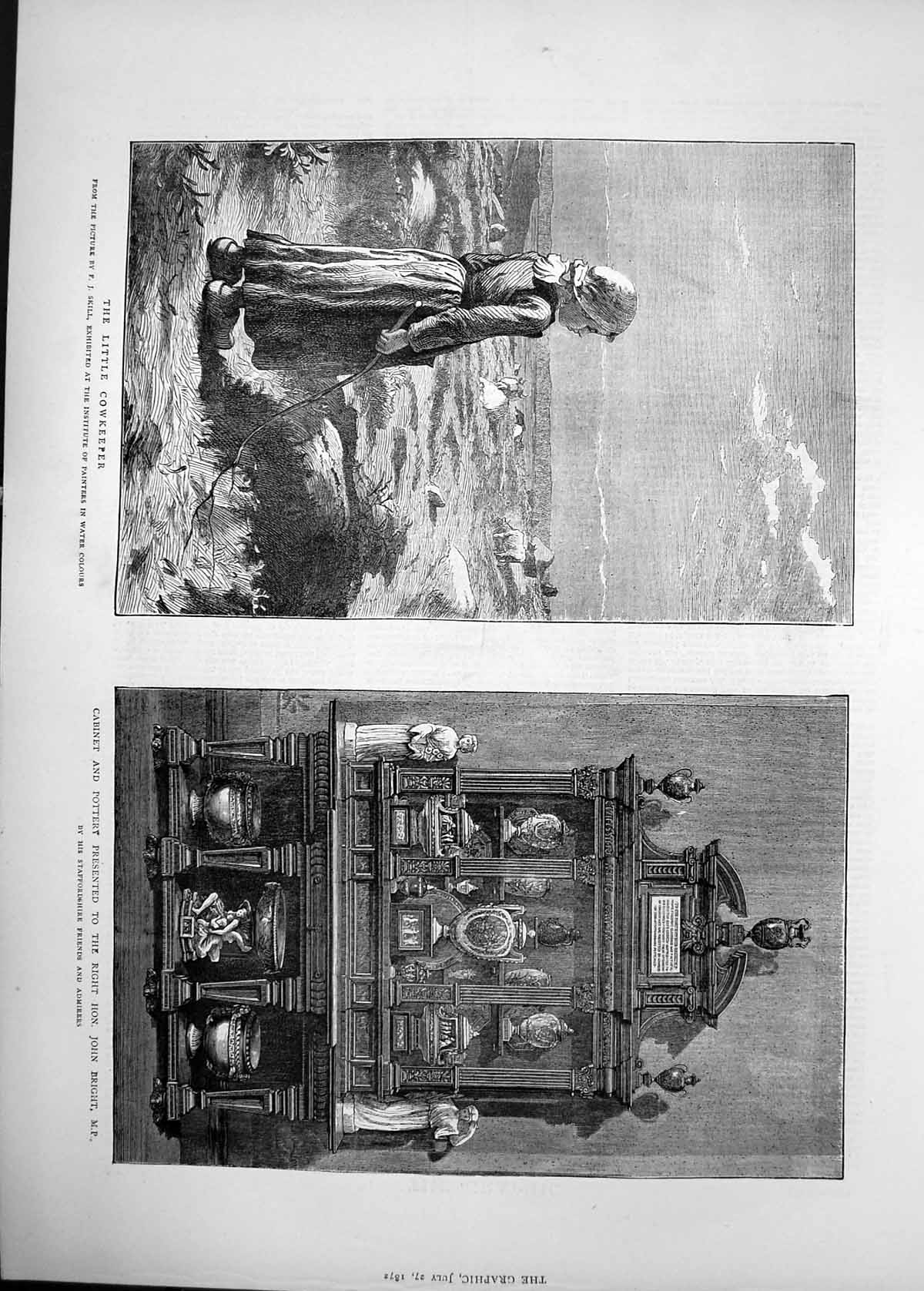 Old 1872 Little Cowkeeper Skill Cabinet Pottery John Bright Staffords Victorian