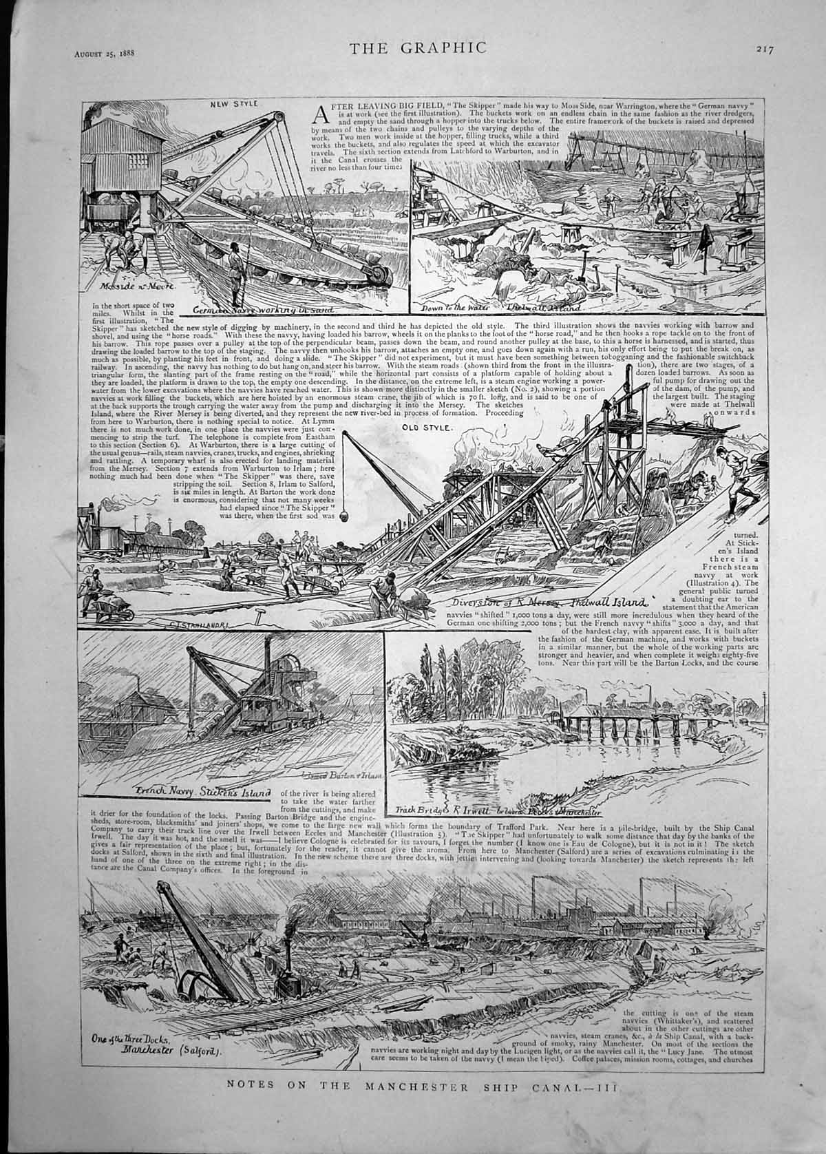 Old 1888 Manchester Ship Canal French Navy Sticken'S Island Thelwall Victorian