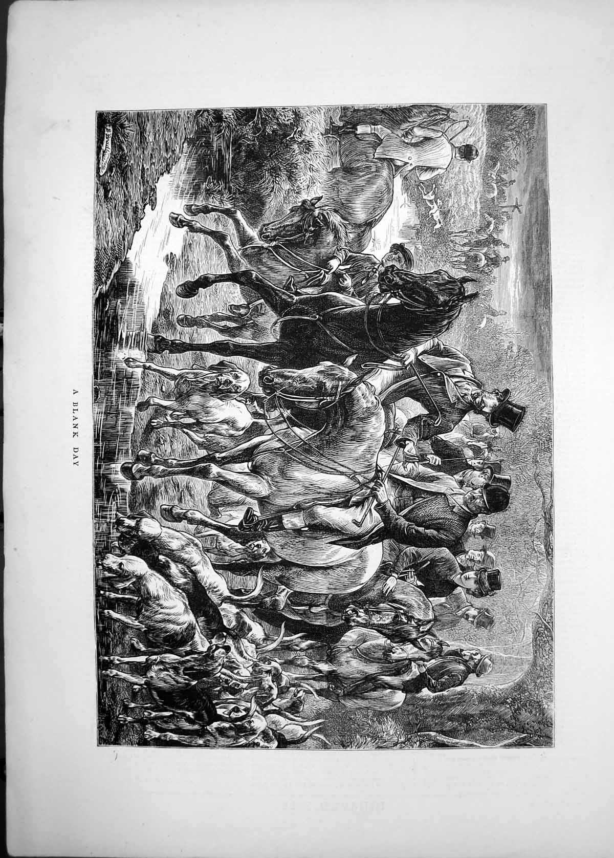 Antique Print 1871 Blank Day Fox Hunting Horses Hounds Dogs Huntsmen Sport 19th