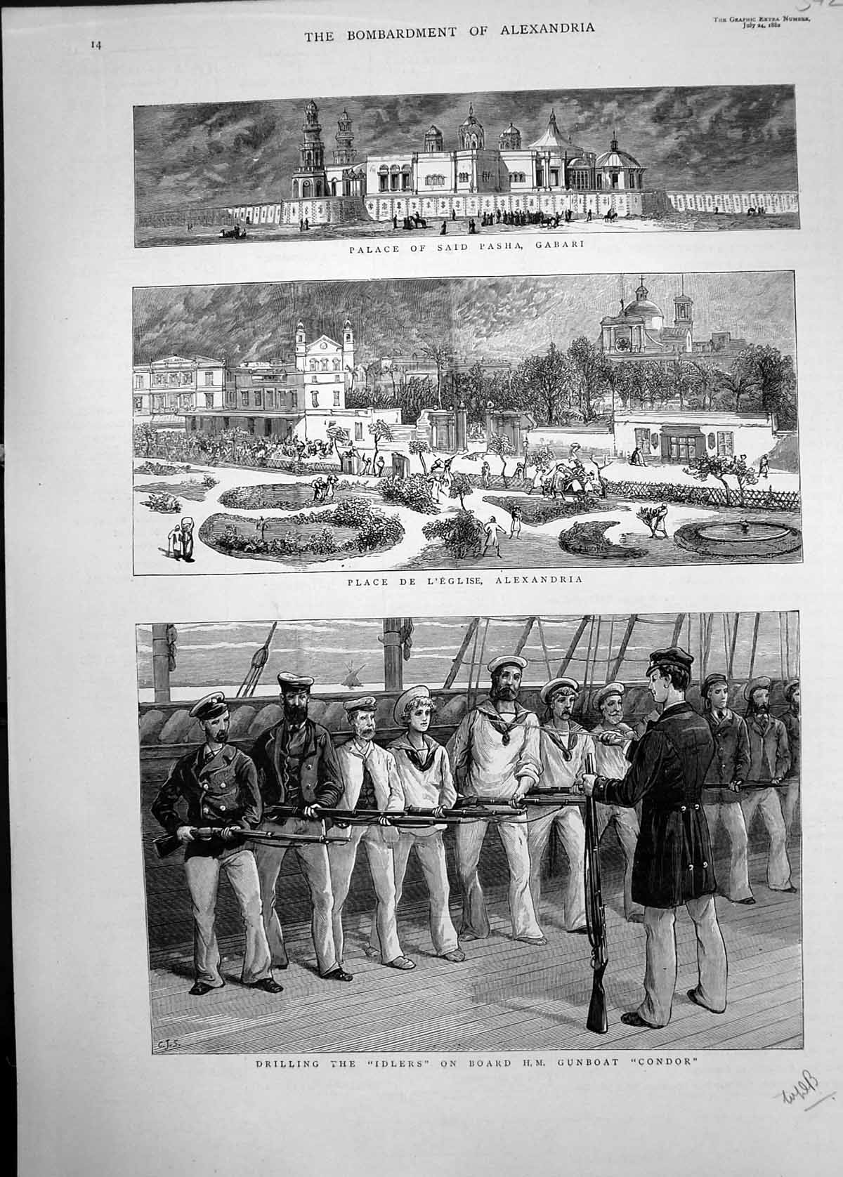 Old 1882 Drilling Idlers Ship Gunboat Condor Place Alexandria Palace Victorian