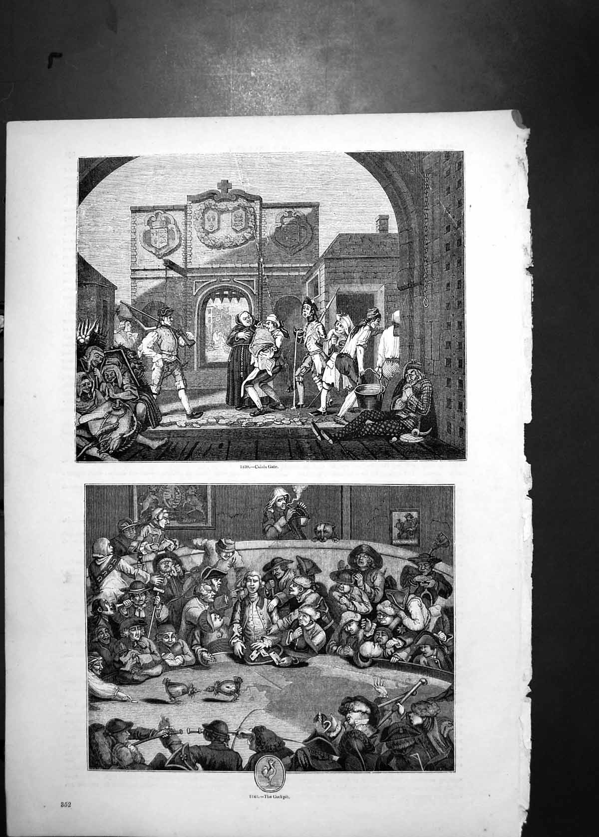 Old Print Calais Gate Cockpit Birds Fighting France People Entertainment