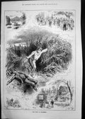 Original Old Antique Print 1887 Bells Haslemere Theatre Scene 19th