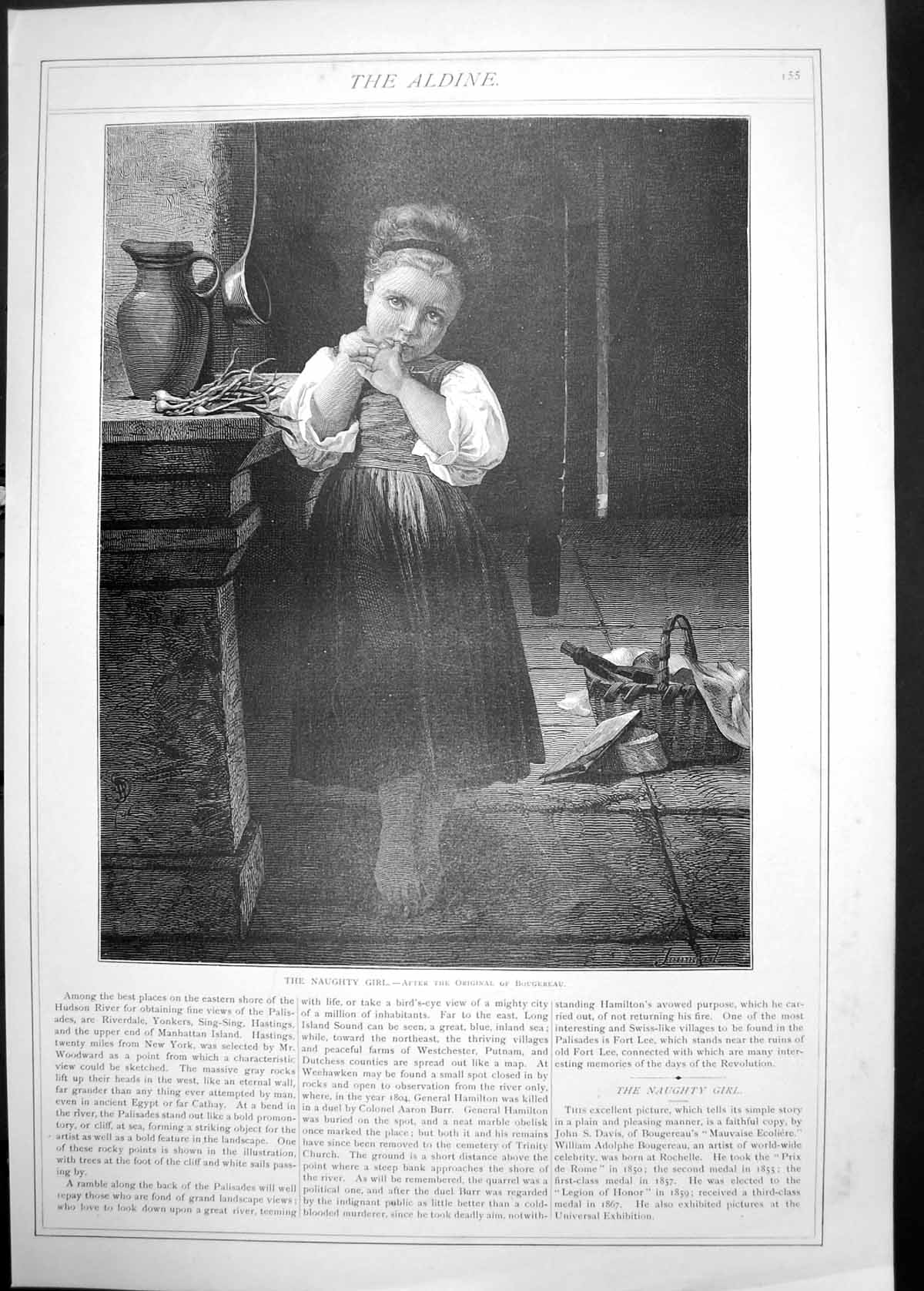 Original Old Antique Print Portrait Naughty Girl Bougereau