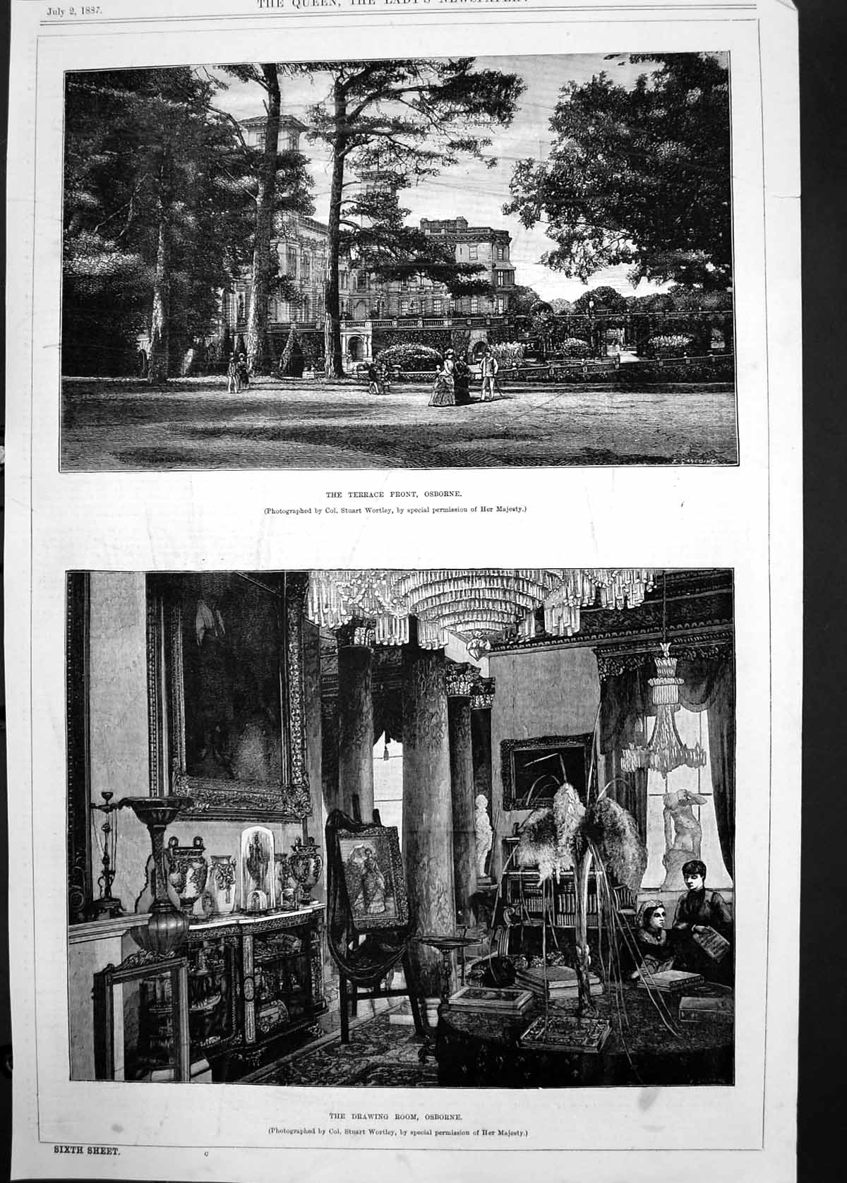 Old 1887 Terrace Front Osborne House Architecture Drawing Room Wortle Victorian
