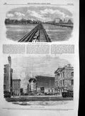 Original Old Antique Print Chicago Street View Michigan Central Railway 1863