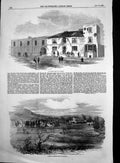 Original Old Antique Print Rugeley From Railway Talbot Arms Inn Rugeley 1856