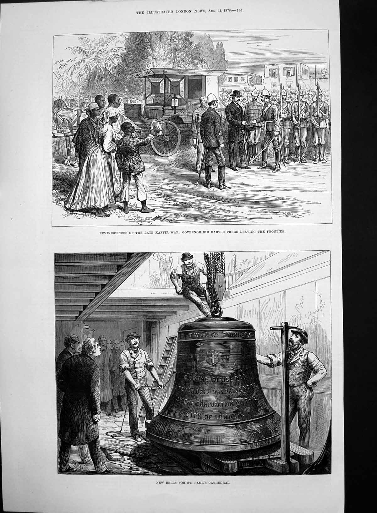 Antique Old Print New Bells St Pauls Cathedral Gov Bartle Frere Frontier 1878