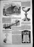Old Antique Print Townhall Leominster Ducking Stool Ancient Chalice 1858 19th